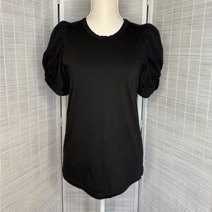 A.L.C. Kati Black Cotton Puff Sleeve Twist Detail Crew Neck Tee Size XS